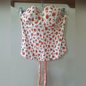 Rosamosario Womens Ribbon Lace Up Rose Print Corset Size 12